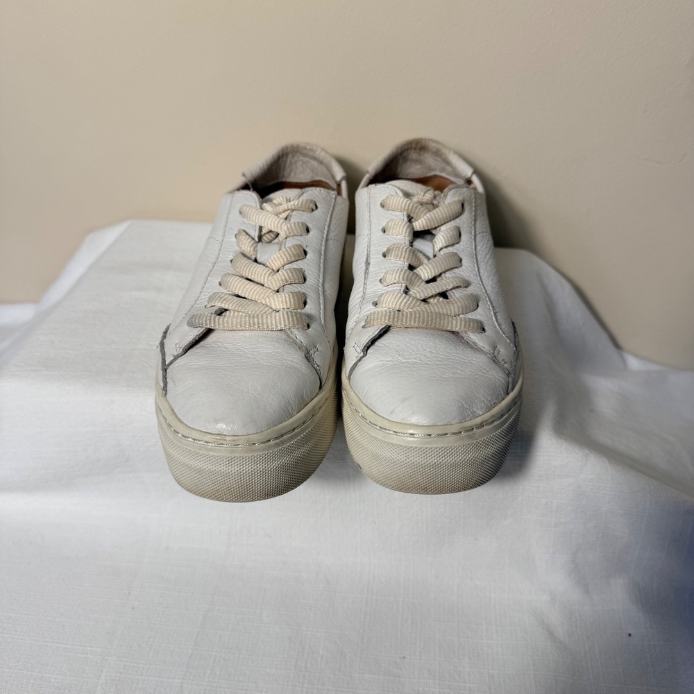 Soludos‎ Ibiza White Pebbled Leather Platform Sneakers Mens Size 6 Low Top